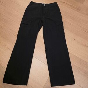 Zara Womens Black High Waisted Wide Leg Cargo Pants Utility Trousers Size 6